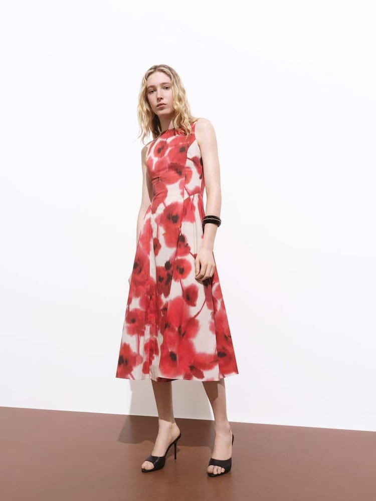 Mango Red Floral-Print Flared Dress - Image 1 of 6