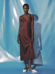 Mango Brown Long Satin Dress - Image 1 of 6