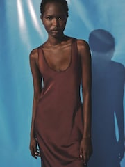 Mango Brown Long Satin Dress - Image 3 of 6