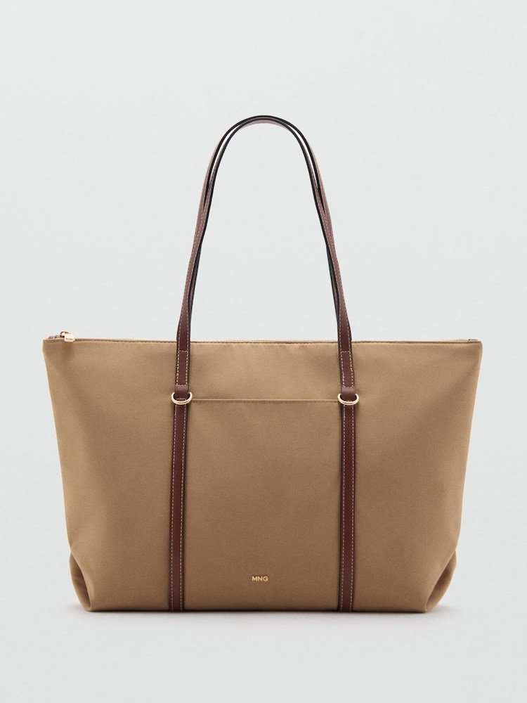 Mango Brown Shopper Bag With Double Handle - Image 1 of 3 Mango Brown Shopper Bag With Double Handle - Image 1 of 3
