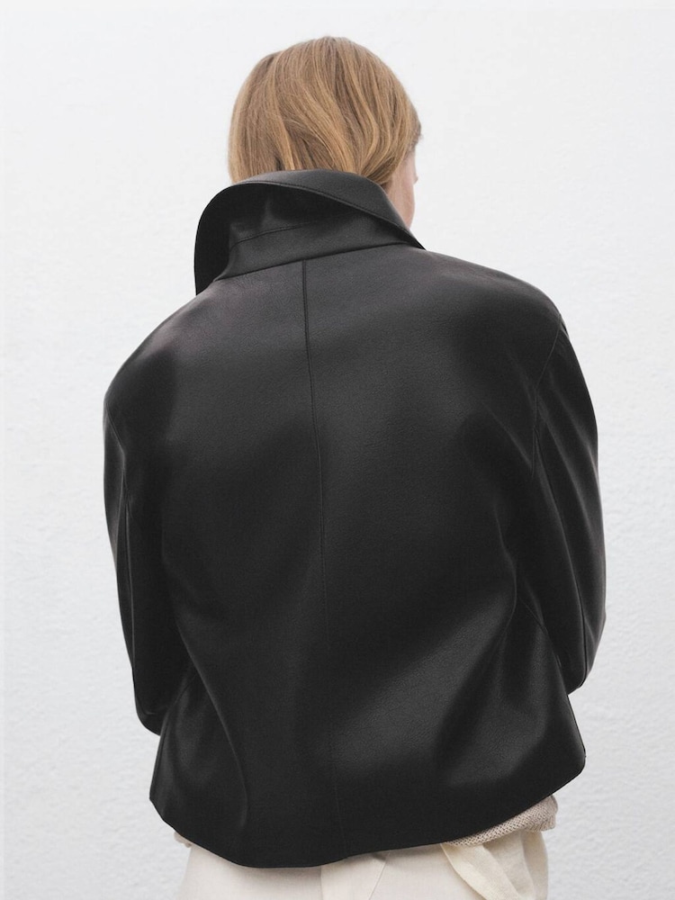 Mango Black Leather-Effect Jacket With Pockets - Image 2 of 6 Mango Black Leather-Effect Jacket With Pockets - Image 2 of 6