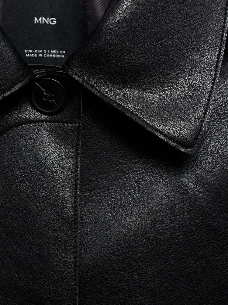 Mango Black Leather-Effect Jacket With Pockets - Image 6 of 6 Mango Black Leather-Effect Jacket With Pockets - Image 6 of 6