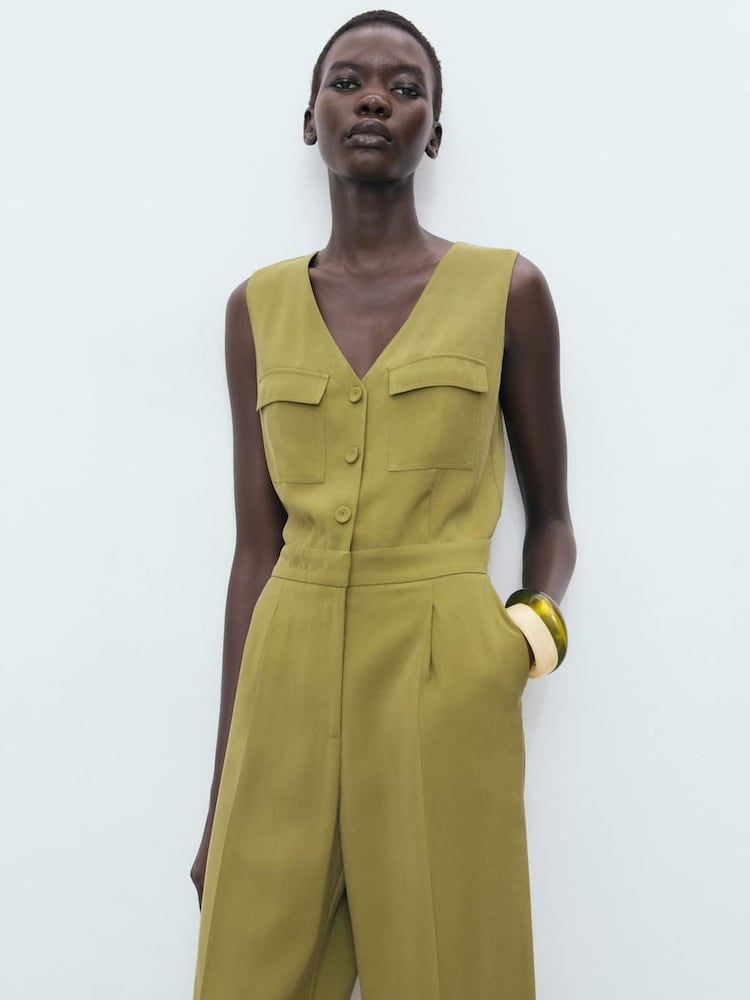 Mango Green Long Chest-Pocket Jumpsuit - Image 2 of 6
