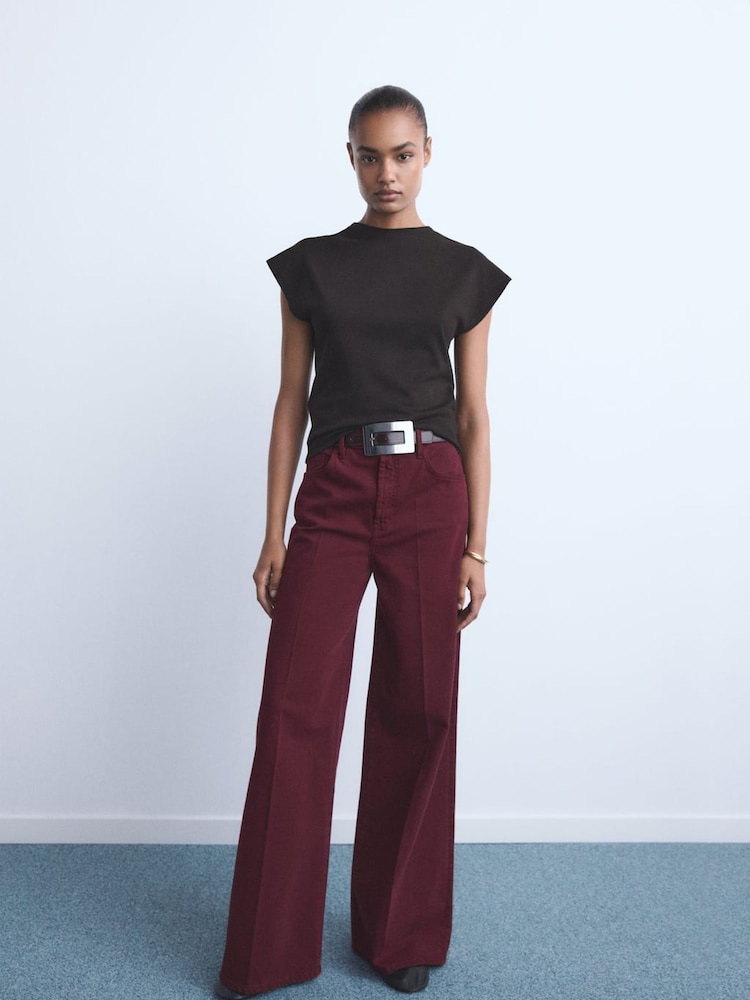 Mango Red High-Waisted Wide-Leg Jeans - Image 1 of 7