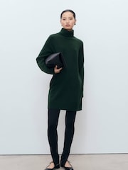 Mango Green Short Knitted Turtleneck Dress - Image 1 of 6