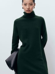 Mango Green Short Knitted Turtleneck Dress - Image 3 of 6