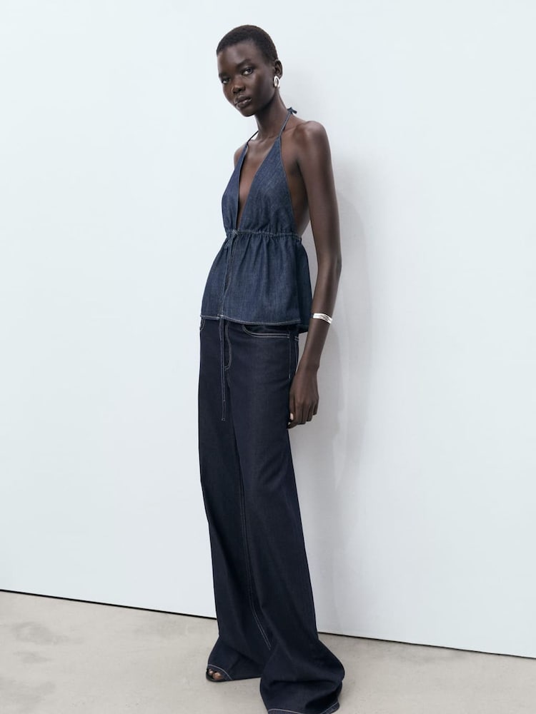 Mango Blue Low Waist Wide Leg Jeans - Image 1 of 6