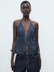Mango Blue Low Waist Wide Leg Jeans - Image 4 of 6