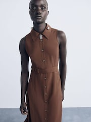 Mango Brown Belt Shirt Dress - Image 3 of 6