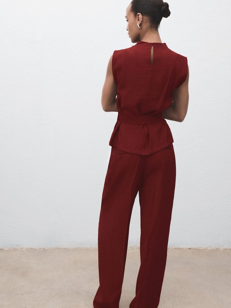 Mango Red Blouse With Draped Neck And Belt - Image 2 of 6