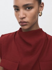 Mango Red Blouse With Draped Neck And Belt - Image 4 of 6