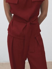 Mango Red Blouse With Draped Neck And Belt - Image 5 of 6