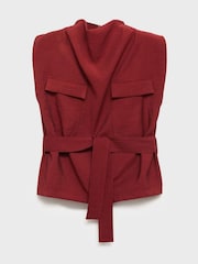 Mango Red Blouse With Draped Neck And Belt - Image 6 of 6