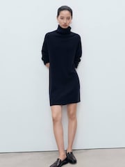 Mango Blue Short Knitted Turtleneck Dress - Image 1 of 6