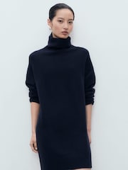 Mango Blue Short Knitted Turtleneck Dress - Image 3 of 6