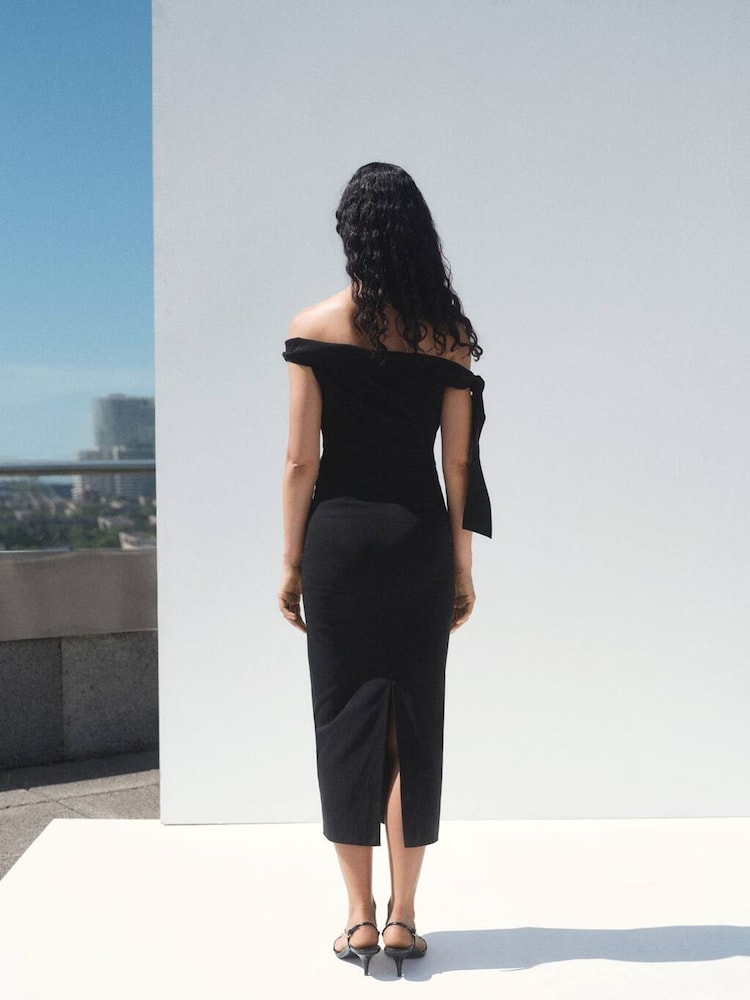 Mango Black Strapless Dress With Bow Detail - Image 2 of 6 Mango Black Strapless Dress With Bow Detail - Image 2 of 6