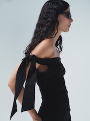 Mango Black Strapless Dress With Bow Detail - Image 3 of 6