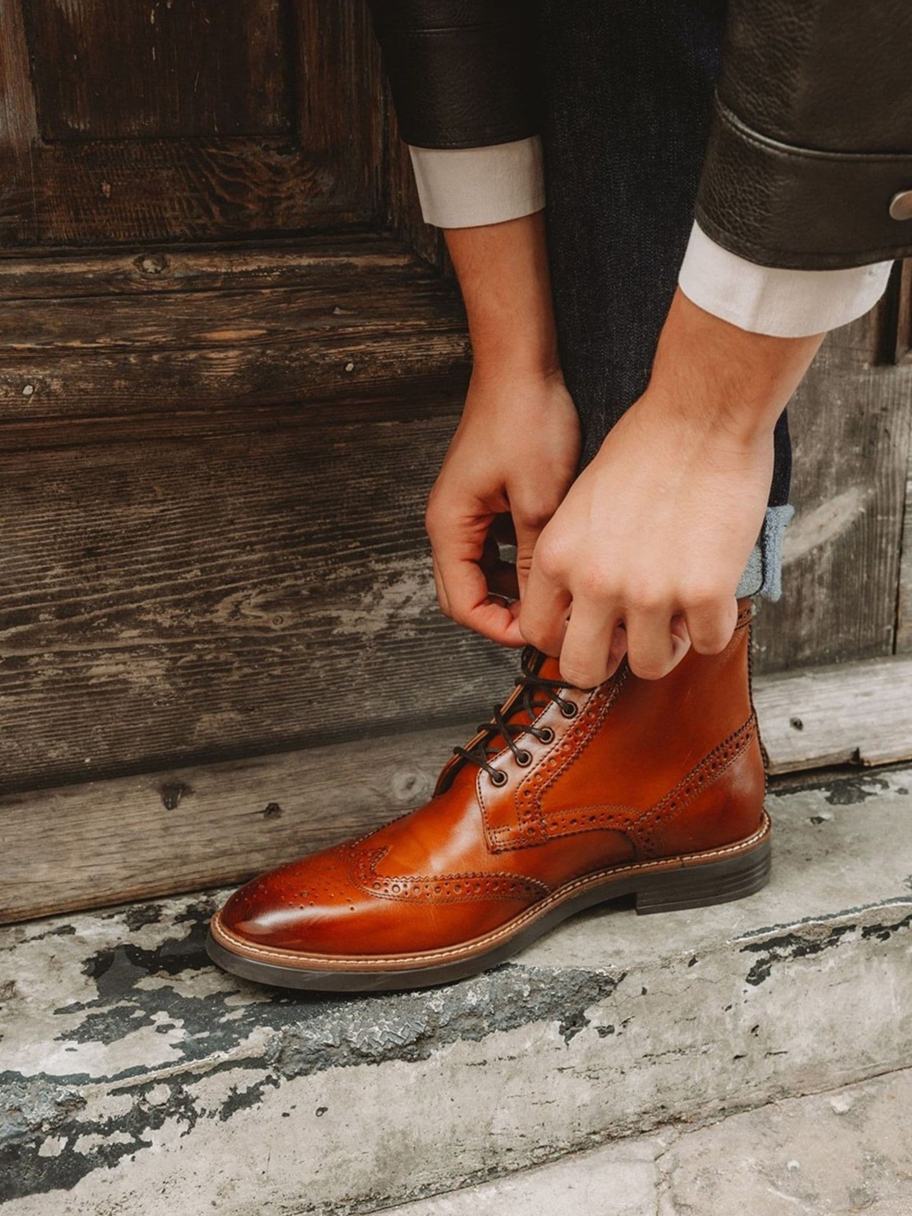 Buy Base London Burnt Tan Brown Bristol Brogue Boot from Next USA