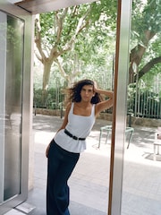 Mango Blue Wide Leg Denim Trousers With Belt Loops - Image 1 of 7