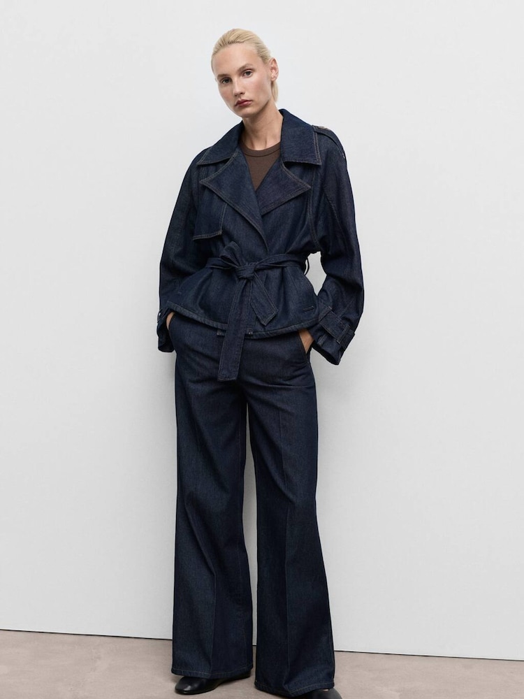 Mango Blue Wide Leg Denim Trousers With Belt Loops - Image 2 of 7