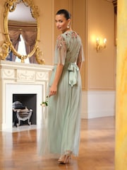 Love & Roses Mint Green Embroidered Angel Sleeve Maxi Dress - Image 4 of 4