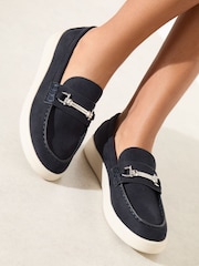 Friends Like These Navy Snaffle Detail Comfort Slip On Casual Loafer Shoes - Image 1 of 4