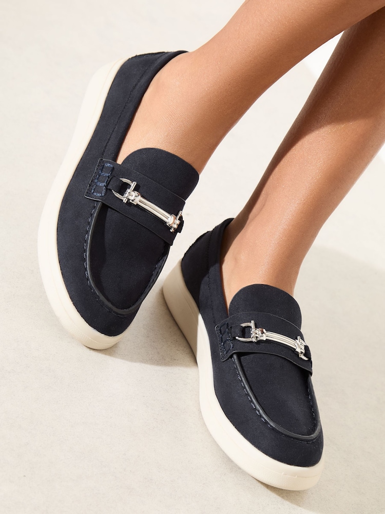 Friends Like These Navy Snaffle Detail Comfort Slip On Casual Loafer Shoes - Image 1 of 4 Friends Like These Navy Snaffle Detail Comfort Slip On Casual Loafer Shoes - Image 1 of 4
