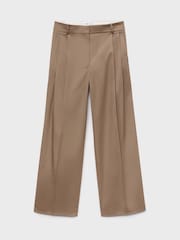 Mango Brown Straight Cotton Trousers With Pleats - Image 5 of 6