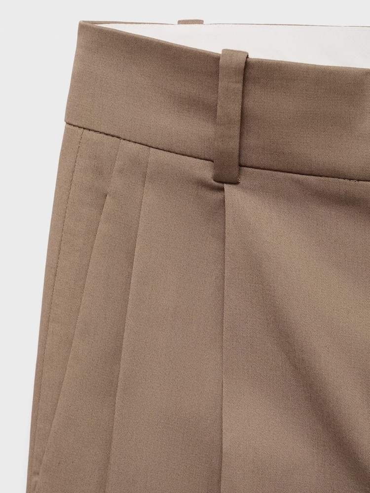 Mango Brown Straight Cotton Trousers With Pleats - Image 6 of 6