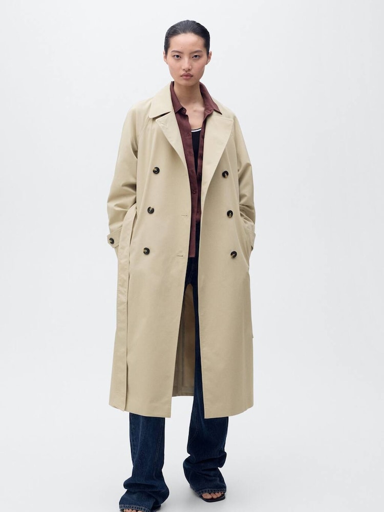 Mango Brown Long Double-Breasted Trench Coat - Image 1 of 6 Mango Brown Long Double-Breasted Trench Coat - Image 1 of 6