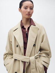 Mango Brown Long Double-Breasted Trench Coat - Image 3 of 6
