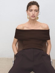 Mango Brown Strapless Knitted Top - Image 3 of 6