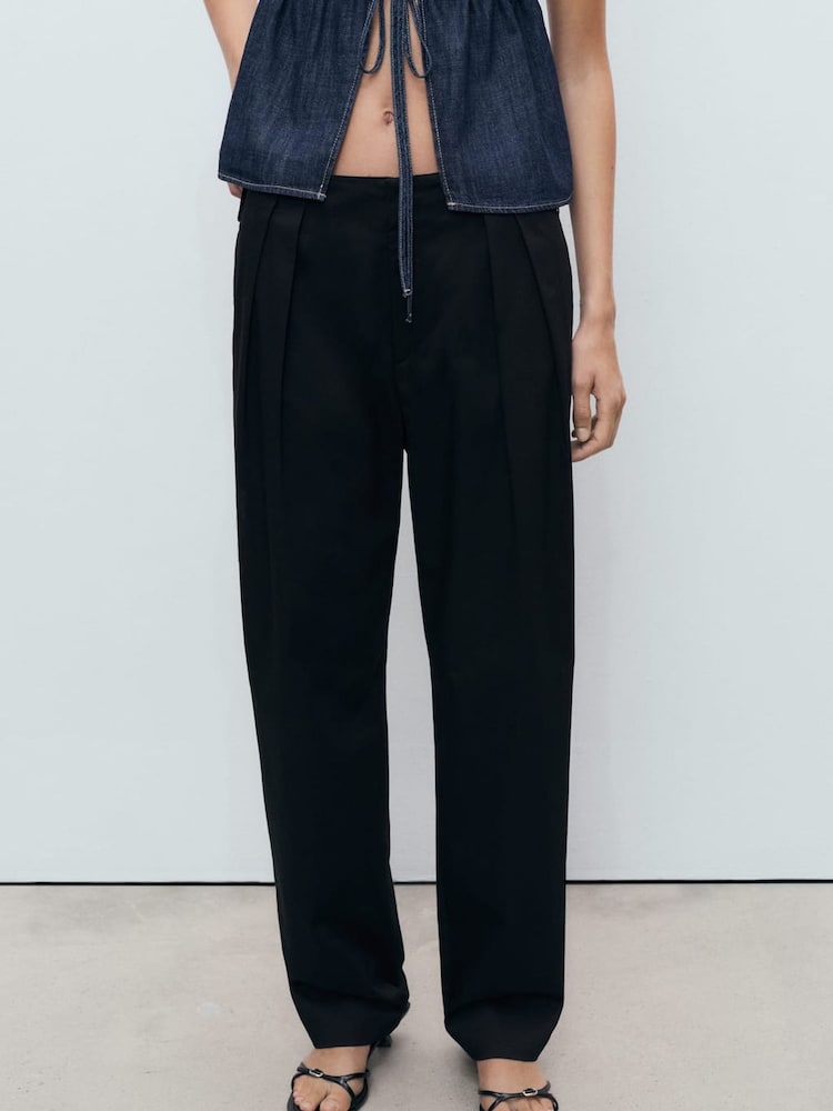 Mango Black Buttons Cotton Trousers - Image 1 of 7