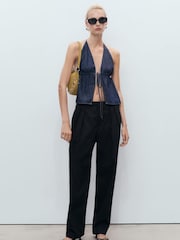Mango Black Buttons Cotton Trousers - Image 2 of 7