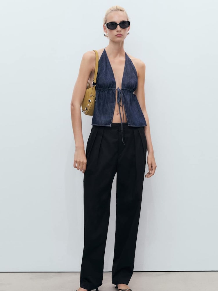 Mango Black Buttons Cotton Trousers - Image 2 of 7