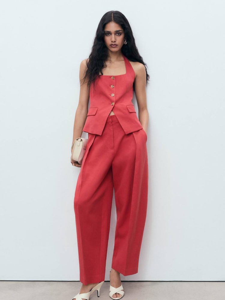 Mango Red Linen Blend Balloon Suit Trousers - Image 2 of 6