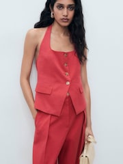 Mango Red Linen Blend Balloon Suit Trousers - Image 4 of 6