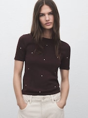 Mango Brown Knitted Jumper With Strass - Image 2 of 6