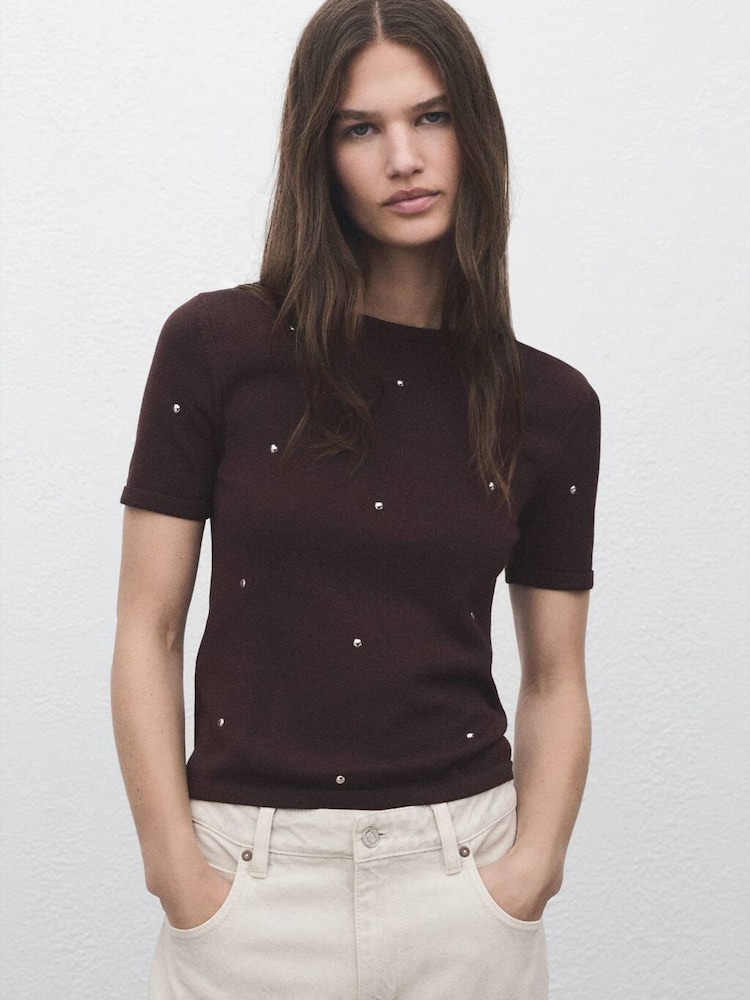 Mango Brown Knitted Jumper With Strass - Image 2 of 6