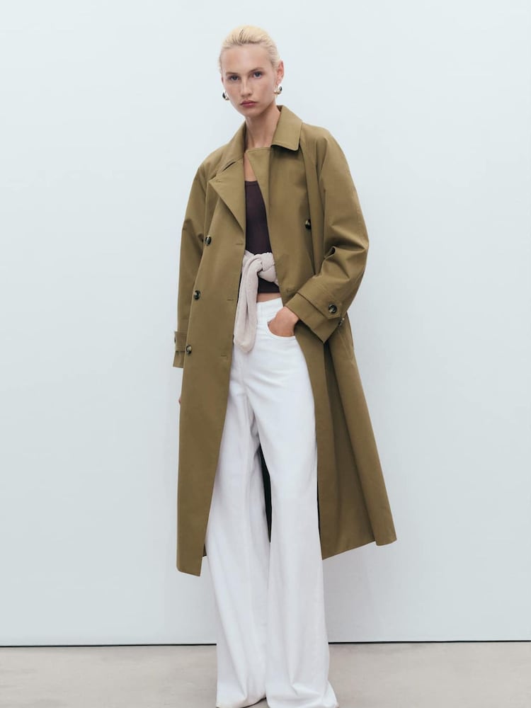 Mango Sable Brown Long Double-Breasted Trench Coat - Image 1 of 7 Mango Sable Brown Long Double-Breasted Trench Coat - Image 1 of 7