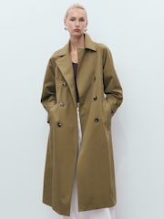 Mango Sable Brown Long Double-Breasted Trench Coat - Image 2 of 7
