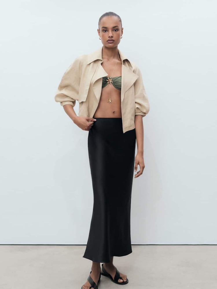 Mango Black Satin Long Skirt - Image 1 of 7