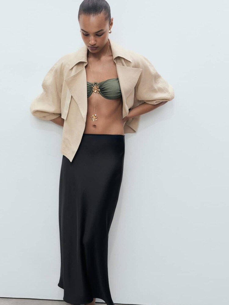 Mango Black Satin Long Skirt - Image 2 of 7