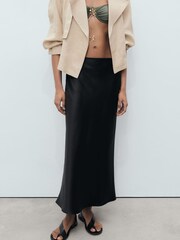 Mango Black Satin Long Skirt - Image 6 of 7