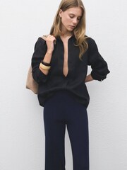 Mango Blue Straight Knitted Trousers - Image 3 of 6