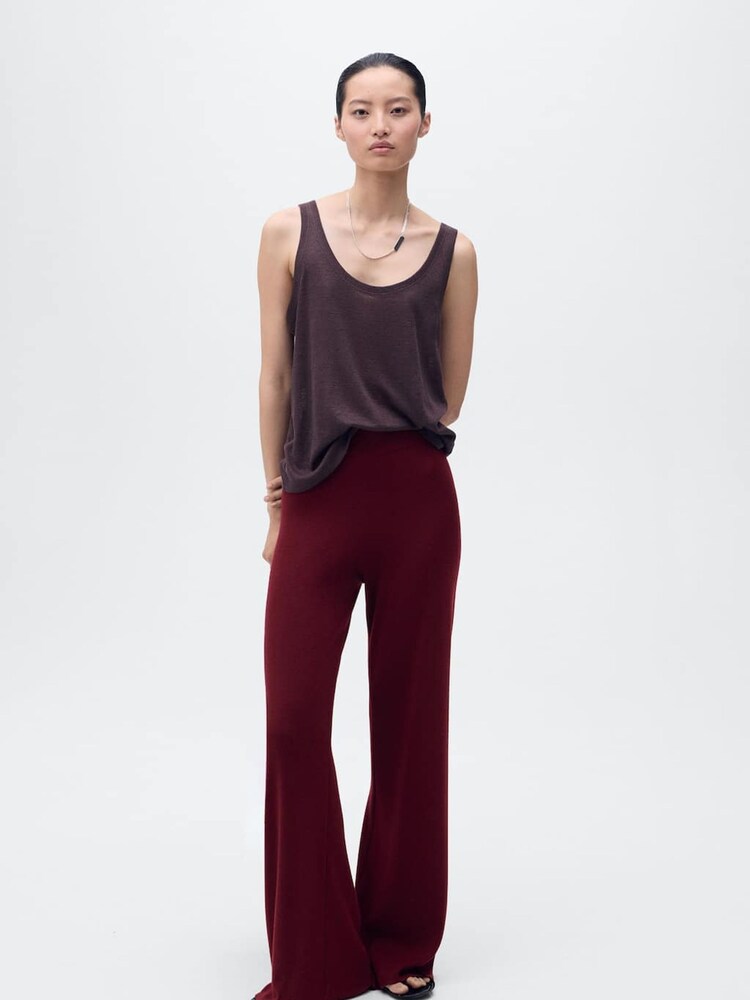 Mango Light Red Straight Knitted Trousers - Image 1 of 6