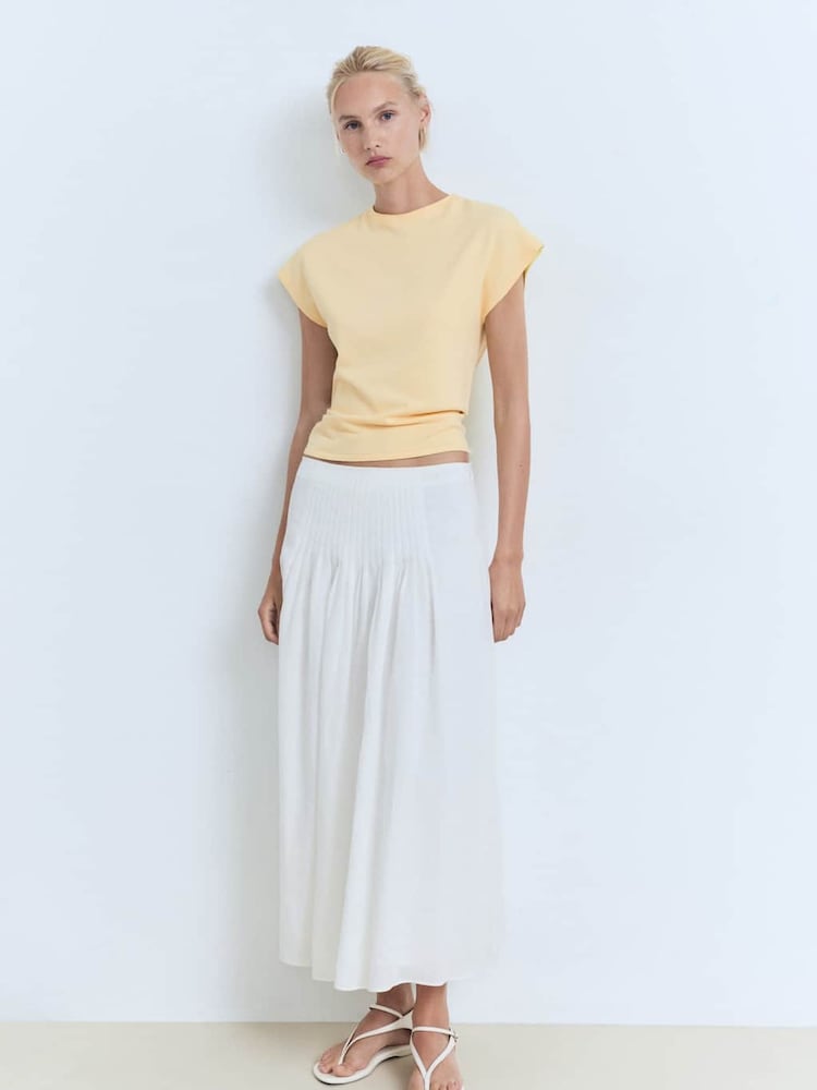 Mango Yellow Short-Sleeved Fine-Knit Sweater - Image 1 of 6 Mango Yellow Short-Sleeved Fine-Knit Sweater - Image 1 of 6