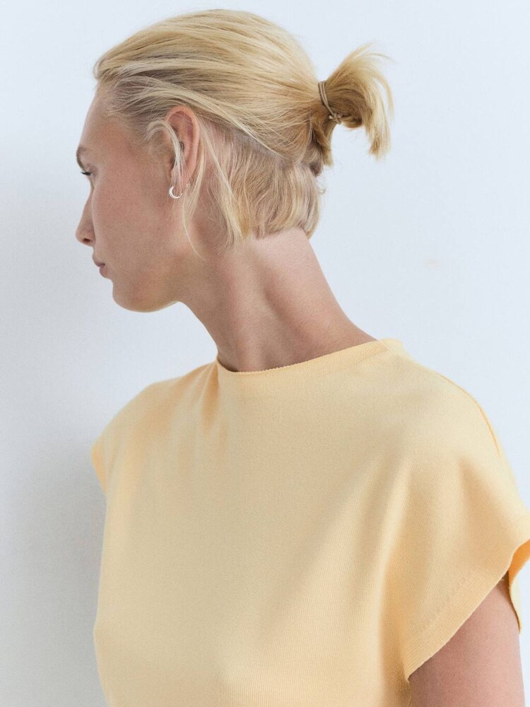 Mango Yellow Short-Sleeved Fine-Knit Sweater - Image 2 of 6 Mango Yellow Short-Sleeved Fine-Knit Sweater - Image 2 of 6