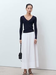 Mango Blue V-Neck Ribbed Knit Sweater - Image 1 of 6