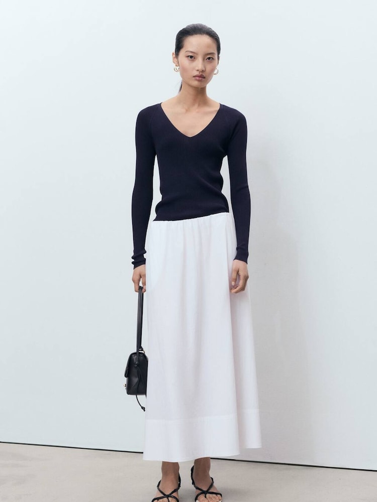 Mango Blue V-Neck Ribbed Knit Sweater - Image 1 of 6
